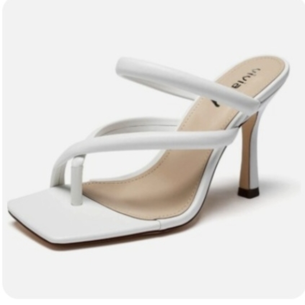 Vivianly White Strappy Heeled Sandals